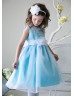 A-line Organza Knee Length Flower Girl Dress With Flower Sash